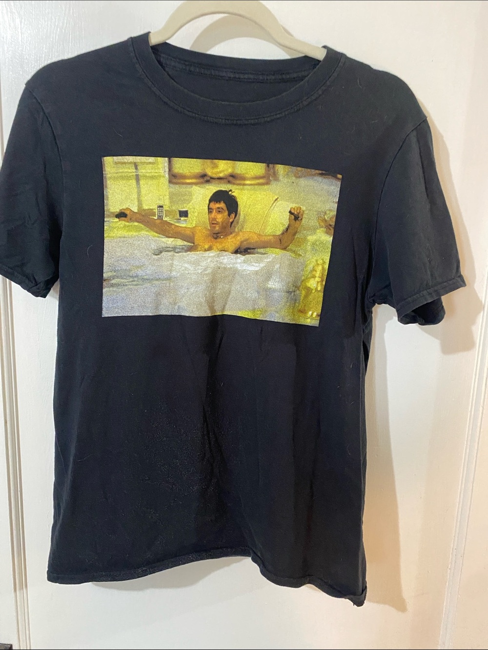 Men's Black Short-Sleeve Graphic Tee with Yellow Photo Print